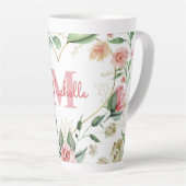 Tasse Latte Nom du monogramme Rose Rose Rose Rose Aquarelle Fl (Angle droit)