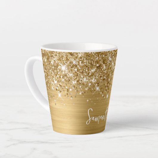 Tasse Latte Nom du script de glam or extra-brillant (Angle gauche)