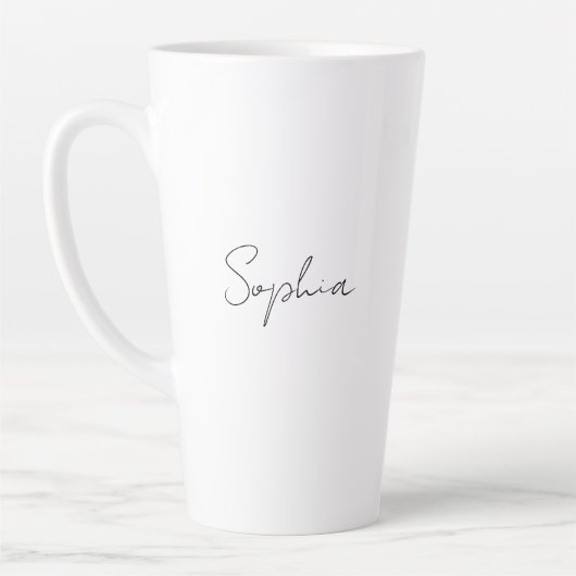 Tasse Latte Nom du script noir ou monogramme en blanc (Gauche)
