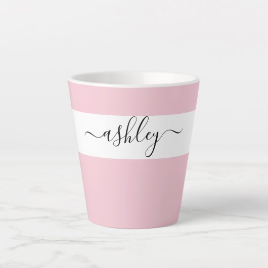Tasse Latte Nom Élégant en Typographie Script Rose (Devant)