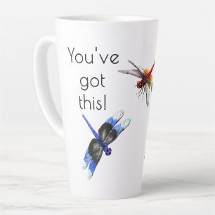 Tasse Latte Nom, élégant 'Vous y arriverez !' Libellule Grande