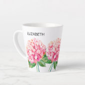Tasse Latte NOM et aquarelle Hydrangea Floral rose (Angle gauche)