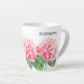 Tasse Latte NOM et aquarelle Hydrangea Floral rose (Angle droit)