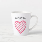 Tasse Latte NOM et mignon coeur rayé rose chaud (Droite)