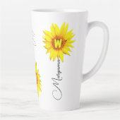 Tasse Latte Nom et monogramme personnalisés avec fleur de sole (Droite)