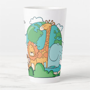 Tasse Latte Nom et texte personnalisés Terre avec animaux