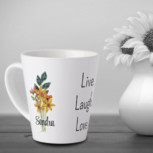 Tasse Latte Nom, Fleurs en papier enroulé Mots positifs 12oz