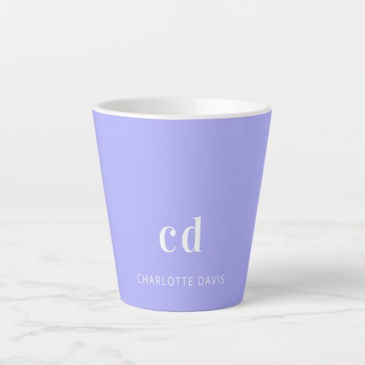 Tasse Latte Nom initial du monogramme violet lavande (Devant)