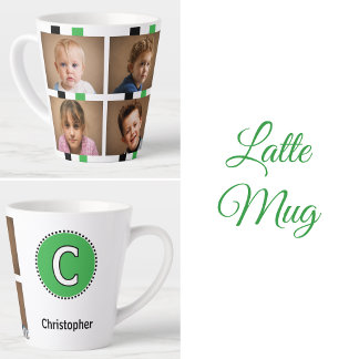 Tasse Latte nom initial noir vert de 4 photos