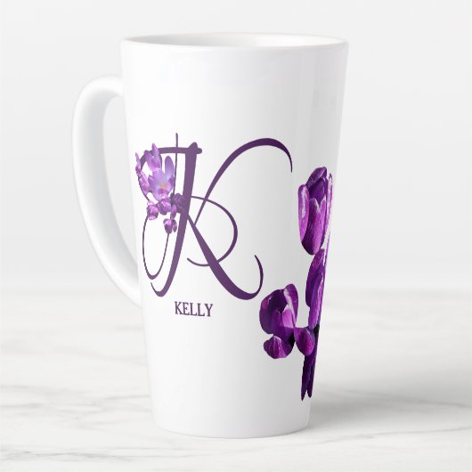 Tasse Latte Nom Kelly personnalisable joli mauve girly floral (Angle gauche)