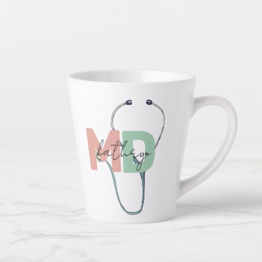 Tasse Latte Nom MD Retro Médicale Retro personnalisé (Droite)