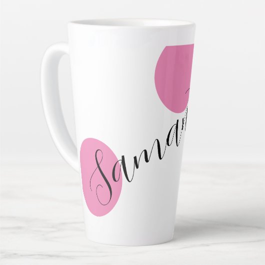 Tasse Latte Nom Moderne Grand Pois rose (Angle gauche)