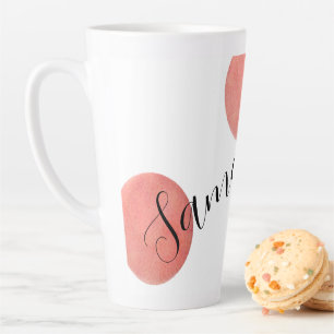 Tasse Latte Nom Moderne Grand Rose Gold Aquarelle Pois