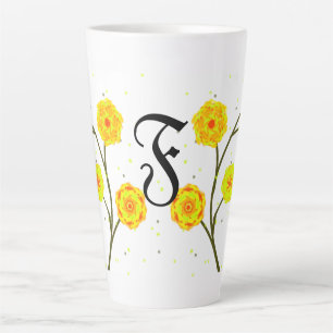 Tasse Latte Nom monogramme floral jaune d'aquarelle moderne
