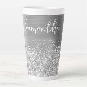 Tasse Latte Nom Pailleté Argent Glamour