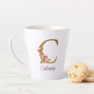 Tasse Latte Nom personnalisé Blush Rose Gold Foncé Lettre C