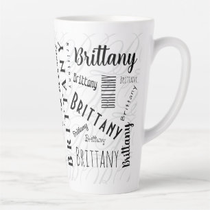 Tasse Latte Nom personnalisé Brittany Noir Blanc