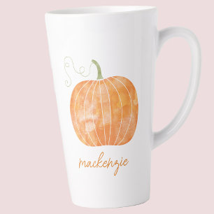 Tasse Latte Nom personnalisé Citrouille aquarelle Automne auto