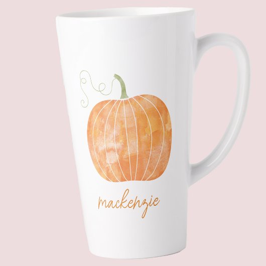 Tasse Latte Nom personnalisé Citrouille aquarelle Automne auto