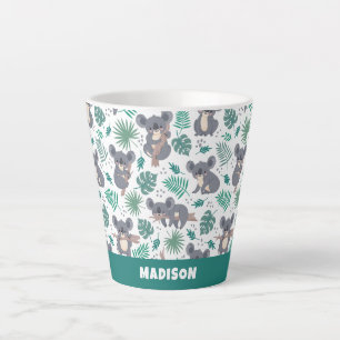 Tasse Latte Nom personnalisé Cute Koalas Motif