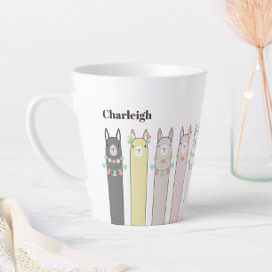 Tasse Latte Nom personnalisé Cute Retro Colorful Llamas