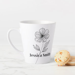 Tasse Latte Nom personnalisé de dessin minimaliste de ligne de