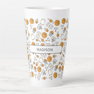 Tasse Latte Nom personnalisé du Motif de basket-ball