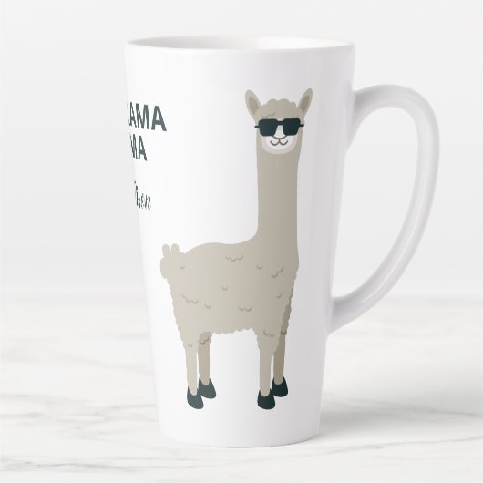 Tasse Latte Nom personnalisé et Cool texte Llama Latte (Droite)