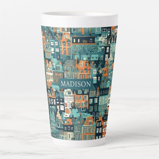 Tasse Latte Nom personnalisé Hollandais Maisons Motif (Devant)