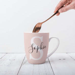 Tasse Latte Nom personnalisé moderne Monogram Pastel Rose
