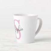 Tasse Latte Nom personnalisé moderne Monogramme rose (Angle droit)