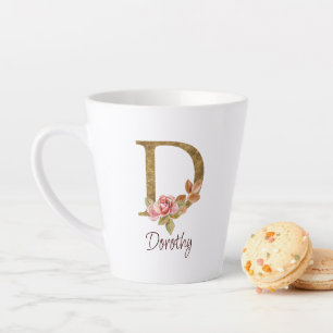 Tasse Latte Nom personnalisé Or Foil Blush Roses roses lettre 