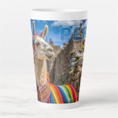 Tasse Latte Nom personnalisé Pérou Llama (Devant)