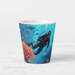 Tasse Latte Nom personnalisé Scuba Diver
