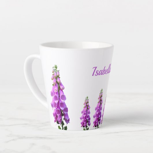 Tasse Latte Nom rose fleur sauvage fleuri blanc pourpre (Angle gauche)