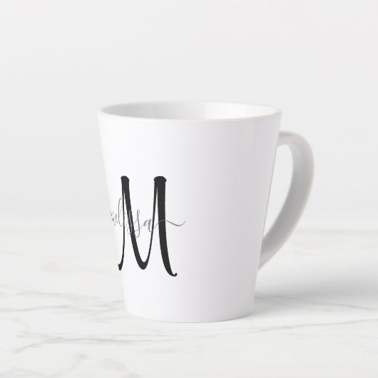 Tasse Latte Nom simple de script gris monogramme noir (Angle droit)