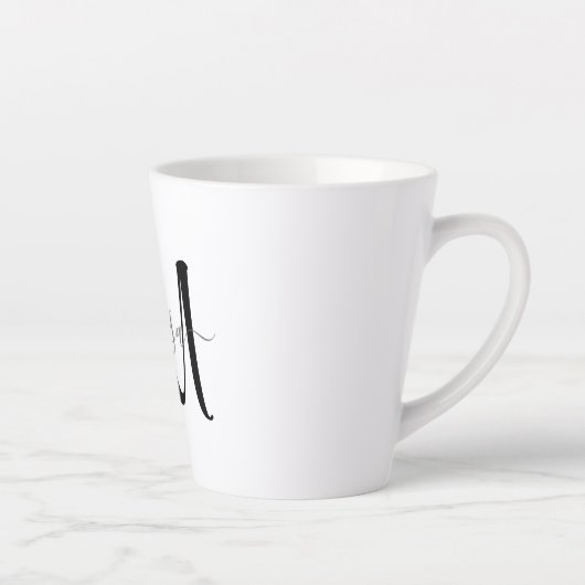 Tasse Latte Nom simple de script gris monogramme noir (Droite)