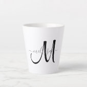Tasse Latte Nom simple de script gris monogramme noir (Devant)