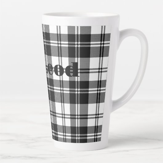 Tasse Latte Nom simple du monogramme noir et blanc de Tartan | (Droite)
