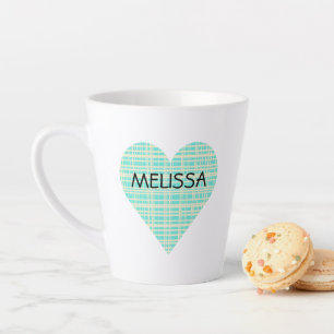 Tasse Latte NOM sur le mignon Coeur Plaid Turquoise et Jaune