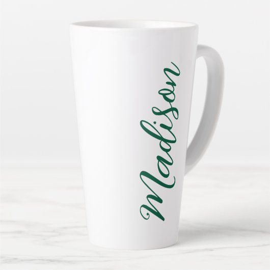 Tasse Latte Nom vert du chasseur Script manuscrit personnalisé (Angle droit)