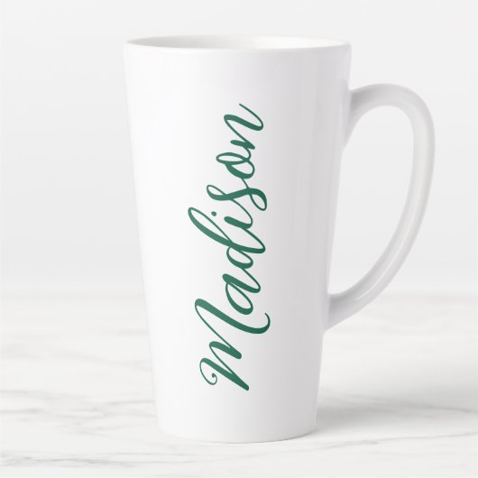 Tasse Latte Nom vert du chasseur Script manuscrit personnalisé (Droite)