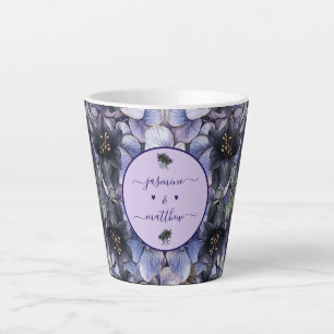 Tasse Latte Noms de Couple de Mariage Floral Noir Classique Hu