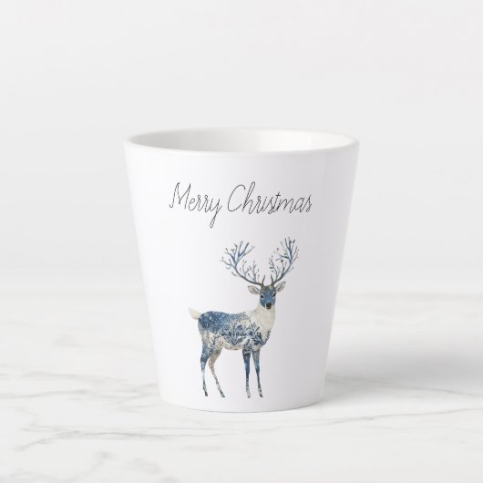 Tasse Latte Nordic Blue White Deer Christmas (Devant)