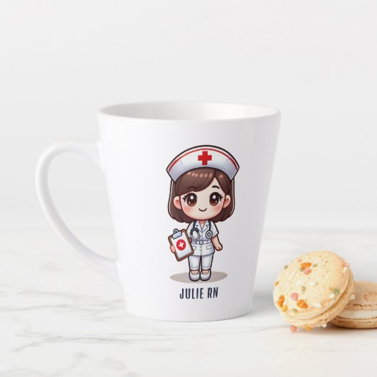 Tasse Latte Nourriture Manga mignonne avec cheveux Brown Brown (En situation)