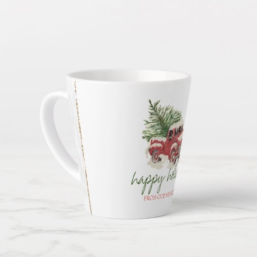 Tasse Latte Nous Avons Déménagé, Camion Rouge, Pine Tree Snow  (Angle gauche)