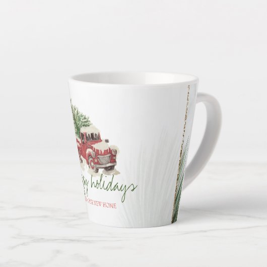 Tasse Latte Nous Avons Déménagé, Camion Rouge, Pine Tree Snow  (Angle droit)