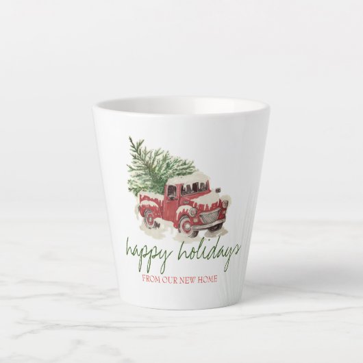 Tasse Latte Nous Avons Déménagé, Camion Rouge, Pine Tree Snow  (Devant)
