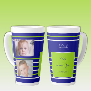 Tasse Latte Nous t'aimons Papa bleu et vert avec des photos