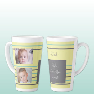 Tasse Latte Nous t'aimons Papa jaune et vert avec photos